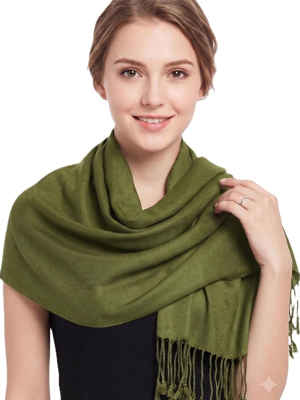 70% Cashmere/ 30% Silk Olive Pashmina Shawl Scarf Wrap